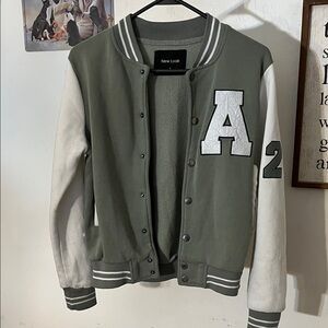 New Look Olive and Cream Varsity Jacket